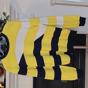 Land's End Mens Size Medium Drifter Sweater Navy Yellow White Preppy 100% Cotton